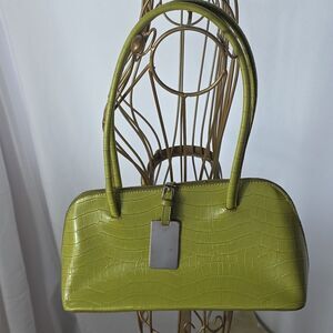Vintage Lime Faux Croc Patterned Double Handle Shoulder Bag
